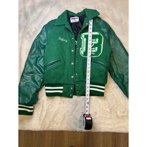 Meca Varsity Letterman Jacket Womens Small Green Gonzalez Stefany Good Vintage